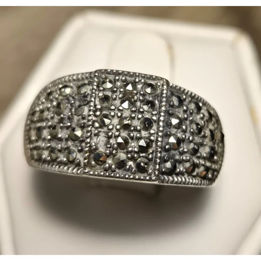 Marcasite vintage sterling silver ring sz 9.5
